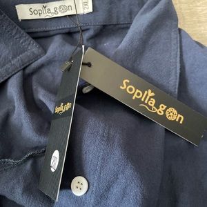 Sopliagon Women's sz 2XL White Cotton Linen Shirt Casual Loose Maxi Dress *NWT*